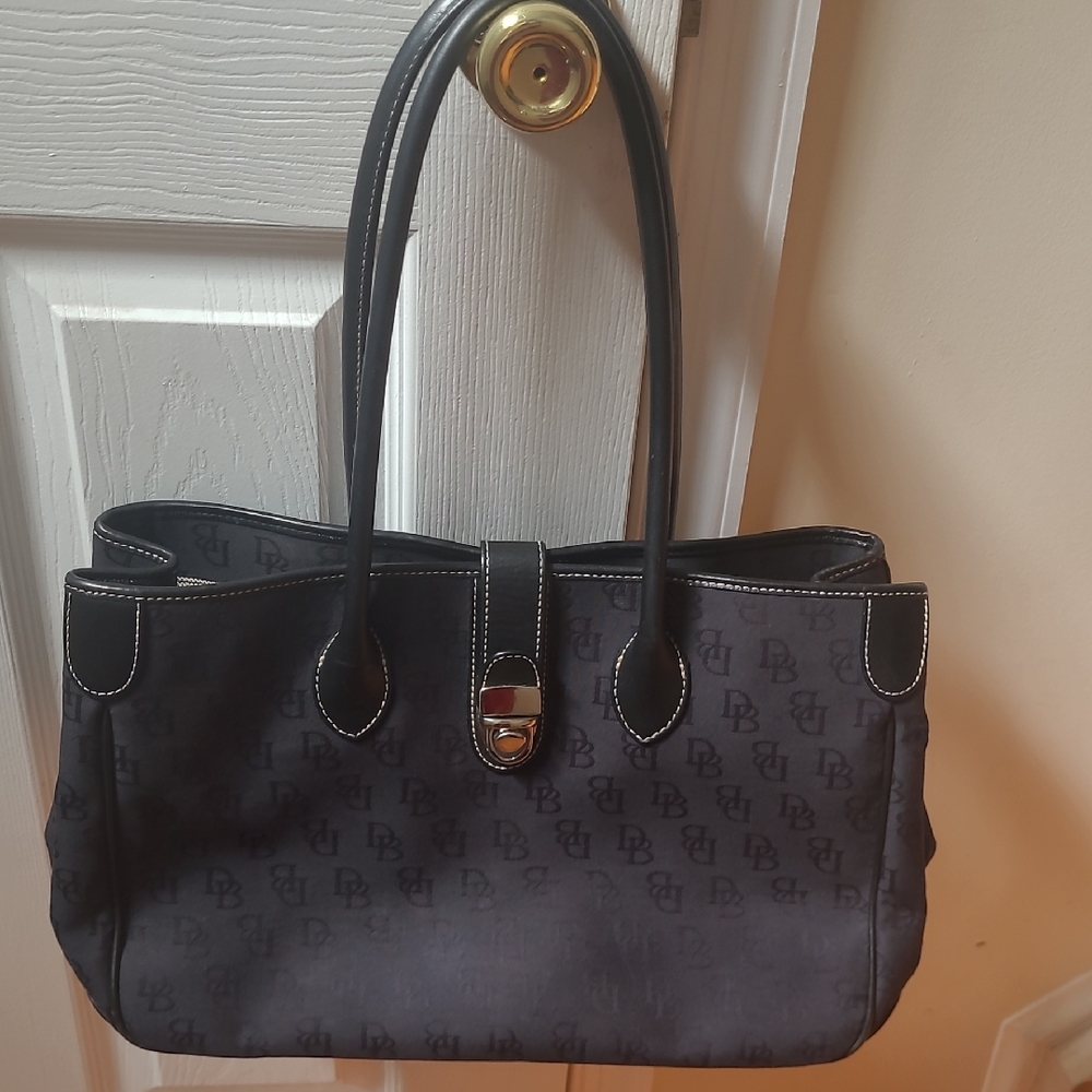 Dooney & Bourke Black Leather Shoulder Bag with Gold Clasp